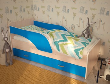 Кровать с бортиками Максимка, корпус Млечный дуб, фасад Синий в Оренбурге
