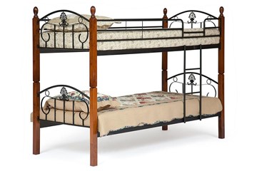 Детская кровать BOLERO двухярусная дерево гевея/металл, 90*200 см (bunk bed), красный дуб/черный в Орске