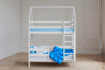 Детская двухъярусная кровать Домик, цвет белый в Орске