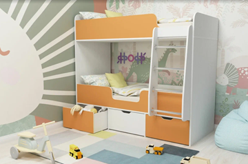 Двухэтажная детская кровать Ярофф Малыш двойняшка 70х160, корпус Белое дерево, фасад Оранжевый в Орске