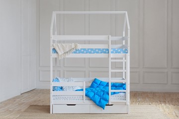 Двухэтажная детская кровать Домик с ящиками, цвет белый в Орске