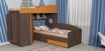 Детская кровать-шкаф Кадет-2 с металлической лестницей, корпус Бодего, фасад Оранжевый в Орске