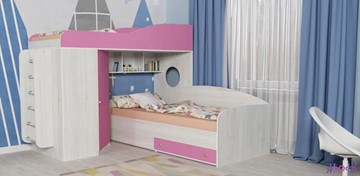 Кровать-чердак детская Кадет-2 с металлической лестницей, корпус Винтерберг, фасад Розовый в Орске