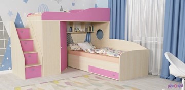 Детская кровать-шкаф Кадет-2 с универсальной лестницей, корпус Дуб, фасад Розовый в Орске