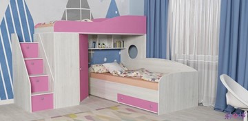 Детская кровать-шкаф Кадет-2 с универсальной лестницей, корпус Винтерберг, фасад Розовый в Бузулуке