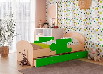 Детская кровать с ящиком и бортиками Мозайка, корпус Млечный дуб/фасад Лайм (ламели) в Оренбурге