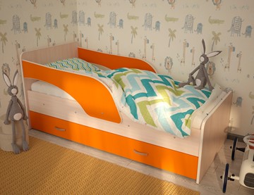 Кровать с ящиками Максимка, корпус Млечный дуб, фасад Оранжевый в Оренбурге