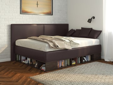 1,5-спальная детская кровать Lancaster 1, 120х200, ЛДСП венге, экокожа коричневая в Бузулуке