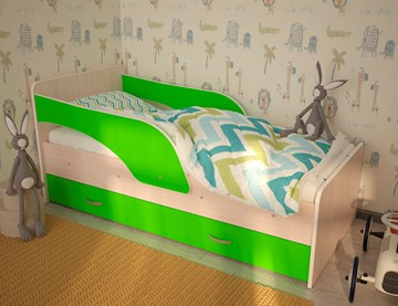 Детская кровать с бортиками Максимка, корпус Млечный дуб, фасад Салатовый в Оренбурге