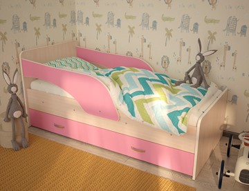Детская кровать с ящиками ТМК Максимка, корпус Млечный дуб, фасад Розовый в Оренбурге