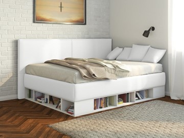 1,5-спальная детская кровать Lancaster 1, 140х200, ЛДСП белая, экокожа белая в Бузулуке