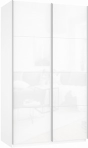 Шкаф 2-х створчатый Прайм (Белое стекло/Белое стекло) 1600x570x2300, белый снег в Орске