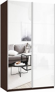 Шкаф 2-х дверный Прайм (Зеркало/Белое стекло) 1600x570x2300, венге в Орске