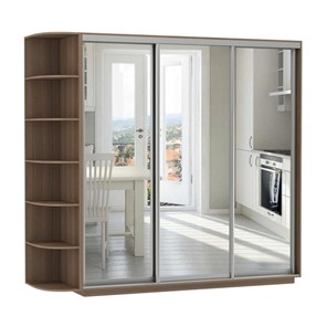 Шкаф 3-дверный Экспресс (3 зеркала), со стеллажом 2400х600х2400, шимо темный в Бузулуке