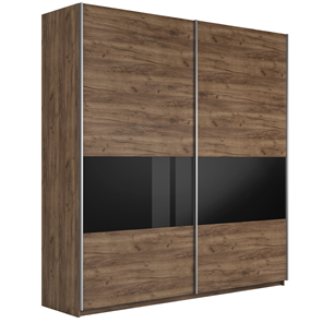 Шкаф двухдверный Широкий Прайм (ДСП / Черное стекло) 2200x570x2300, Крафт Табачный в Бузулуке