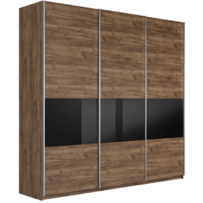 Шкаф 3-х створчатый Широкий Прайм (ДСП / Черное стекло) 2400x570x2300, Крафт Табачный в Орске