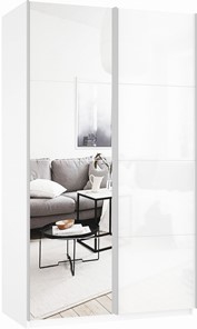 Шкаф 2-х дверный Прайм (Зеркало/Белое стекло) 1200x570x2300, белый снег в Орске