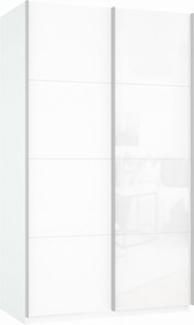 Шкаф 2-х дверный Прайм (ДСП/Белое стекло) 1400x570x2300, белый снег в Бузулуке