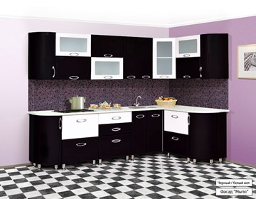 Угловой кухонный гарнитур Мыло 128 2700х1500, цвет Черный/Белый металлик в Орске