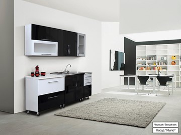 Прямой кухонный гарнитур Мыло 224 2000х718, цвет Черный/Белый металлик в Бузулуке