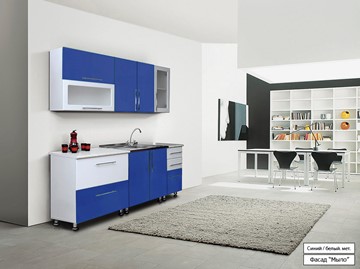 Прямая кухня Мыло 224 2000х718, цвет Синий/Белый металлик в Оренбурге