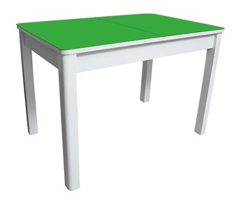 Кухонный раздвижной стол Айсберг-02 СТ2, белое ЛДСП/стекло зеленое/прямые массив белый в Орске