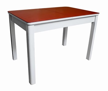Обеденный раздвижной стол Айсберг-01 СТ2, белое ЛДСП/стекло алое/прямые массив белый в Орске