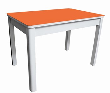 Кухонный раскладной стол Айсберг мини СТ2, белое ЛДСП/стекло оранжевое/прямые массив белый в Орске