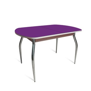 Раздвижной стол ПГ-02 СТ2, дуб молочный/фиолетовое стекло/35 хром гнутые металл в Орске