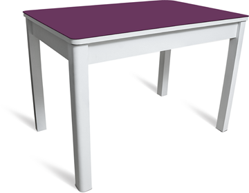 Кухонный стол Айсберг-05 СТ2, белое ЛДСП/фиолетовое стекло/40 массив белый в Орске