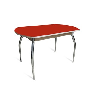 Кухонный обеденный стол ПГ-04 СТ2, белое ЛДСП/алое стекло/35 хром гнутые металл в Орске