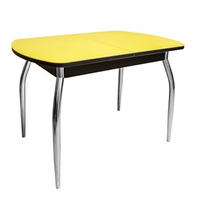 Обеденный раздвижной стол ПГ-02 СТ2, венге/желтое стекло/35 хром гнутые металл в Орске