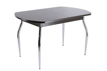 Кухонный стол раскладной ПГ-07 СТ1 венге/черное стекло/хром фигурные в Орске