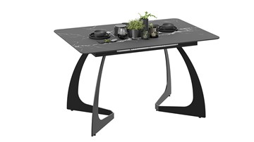Обеденный раздвижной стол Конкорд Тип 2 (Черный муар/Стекло матовое черный мрамор) в Орске