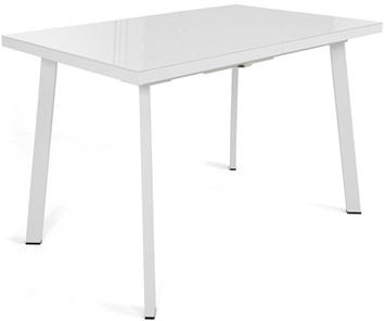 Кухонный раздвижной стол Сальвадор-1G (ноги белые, стекло cristal/белый цемент) в Бузулуке