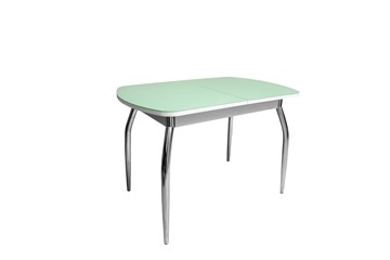 Кухонный раздвижной стол ПГ мини СТ2 белое/фисташка стекло/хром фигурные в Орске