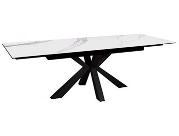 Керамический обеденный стол раздвижной DikLine SFE140 Керамика Белый мрамор/подстолье черное/опоры черные (2 уп.) в Оренбурге