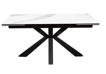 Стол раздвижной DikLine SFE160 Керамика Белый мрамор/подстолье черное/опоры черные (2 уп.) в Орске