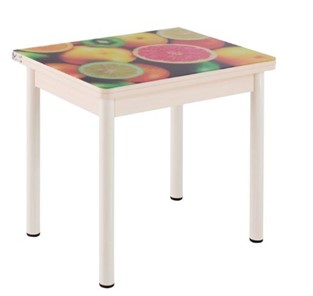Кухонный пристенный стол СПА-02 СТФ, дуб молочный ЛДСП/стекло фрукты/36 прямые трубки крашеные белые в Бузулуке