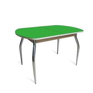 Кухонный стол ПГ-06 СТ2, дуб молочный/зеленое стекло/35 хром гнутые металл в Орске