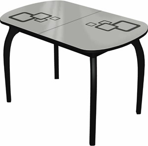Кухонный раскладной стол Ривьера мини дерево №1, Рисунок квадро (стекло белое/черный/черный) в Бузулуке