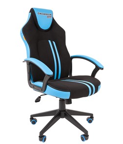 Кресло игровое CHAIRMAN GAME 26  Экокожа - Ткань стандарт. Черный/голубой в Орске