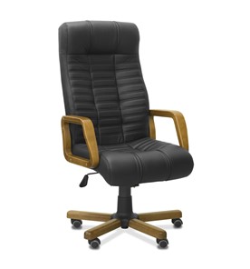Офисное кресло для руководителя Атлант W, экокожа премиум / черная CN1114/ дерево - орех в Орске