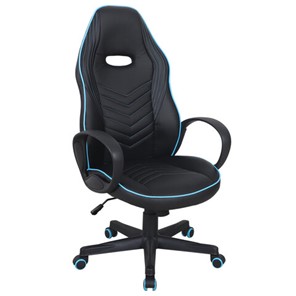 Офисное кресло BRABIX "Flame GM-004", экокожа, черное/голубое, 532498 в Орске