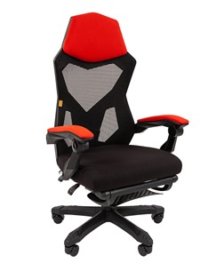 Кресло CHAIRMAN 571 с подставкой для ног , сетчатый акрил / полиэстер черный/красный в Орске