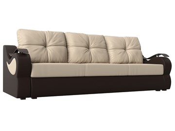 Прямой диван Меркурий еврокнижка, Бежевый/коричневый (экокожа) в Орске
