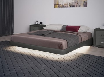 Кровать двуспальная парящая 180х200, Экокожа (Темно-серый) в Бузулуке