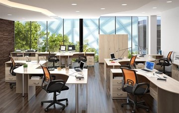 Комплект офисной мебели SIMPLE с эргономичными столами, тумбами, шкафами в Орске