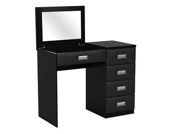 Косметический стол Como/Veda, с зеркалом, 4 ящика, правый, ЛДСП черный/экокожа черная в Орске