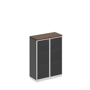 Шкаф для документов средний со стеклянными дверьми в рамке Bravo, дуб гладстоун/антрацит премиум (90х40х124,6) в Бузулуке